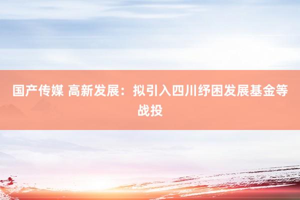 国产传媒 高新发展：拟引入四川纾困发展基金等战投