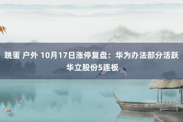 跳蛋 户外 10月17日涨停复盘：华为办法部分活跃 华立股份5连板