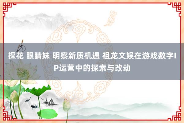 探花 眼睛妹 明察新质机遇 祖龙文娱在游戏数字IP运营中的探索与改动