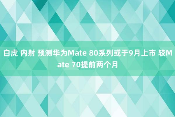 白虎 内射 预测华为Mate 80系列或于9月上市 较Mate 70提前两个月