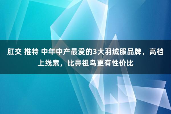 肛交 推特 中年中产最爱的3大羽绒服品牌，高档上线索，比鼻祖鸟更有性价比